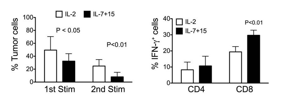 CAR-T cells cultured with IL7+15 have stronger antitumor activity