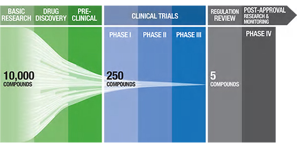 Pharmaceutical pipeline highlighting the number of potential candidate drugs to regulatory approval.